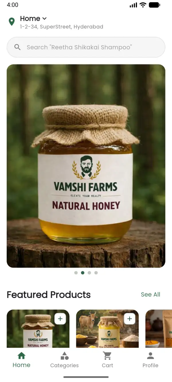 Vamshi Farms App Interface